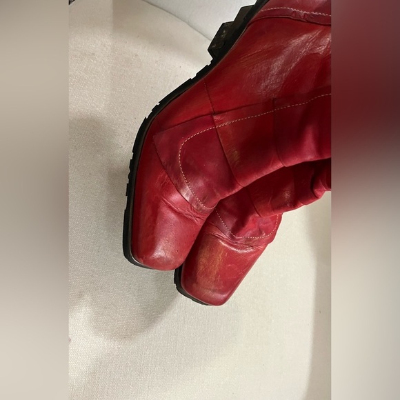 Vintage 90s Y2K Eject Red Leather Chunky Kitten Heel Avant-garde Grunge Boots 40 - Picture 3 of 5